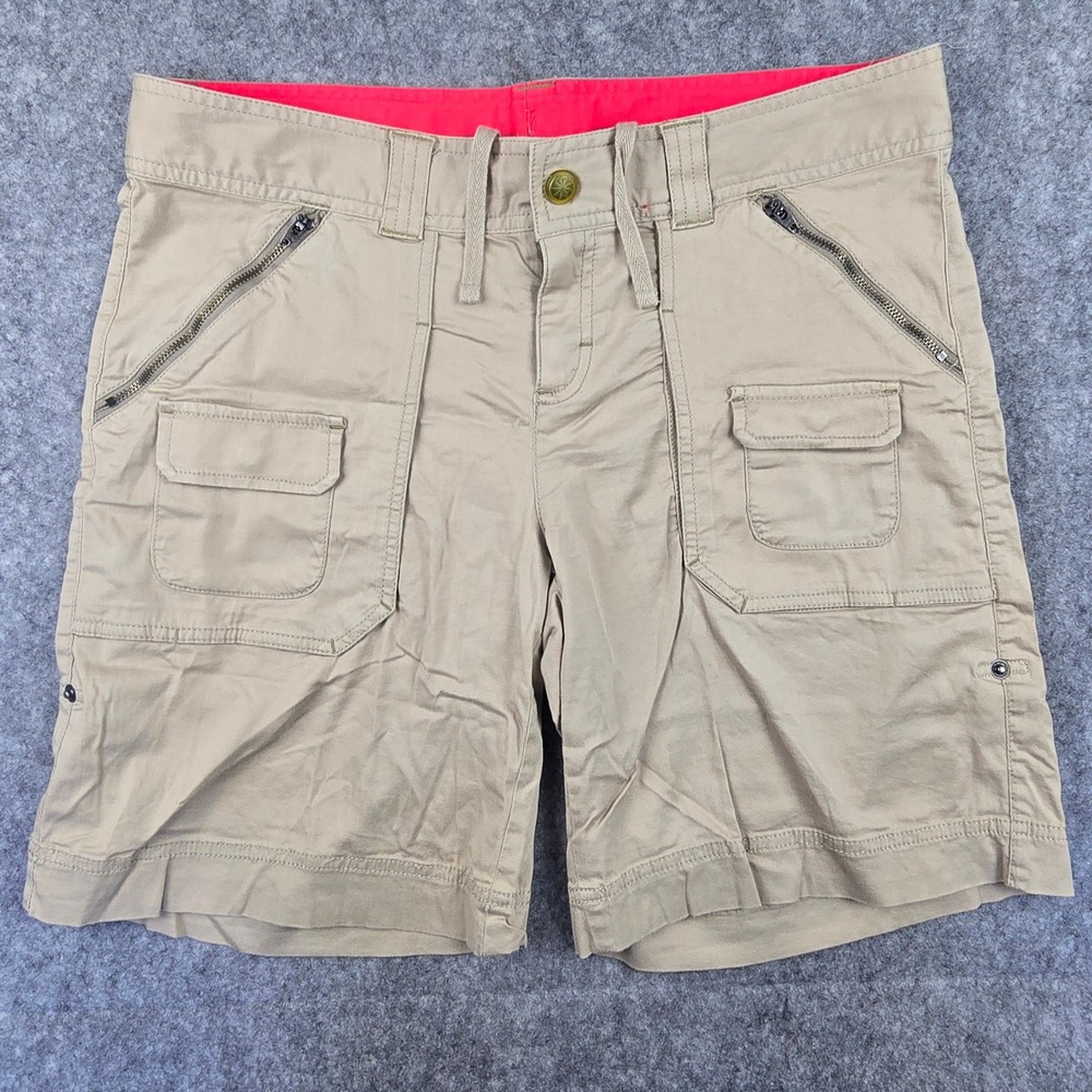 Athleta Coastal Cargo Shorts Women 10 Tan Ecru Regular Fit Zipper Pockets